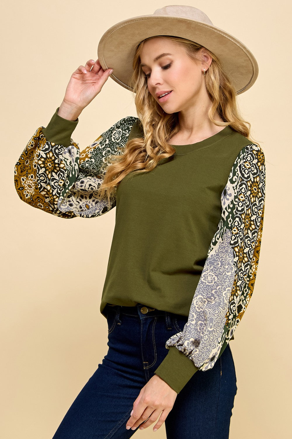 Olive Abstract sleeve top