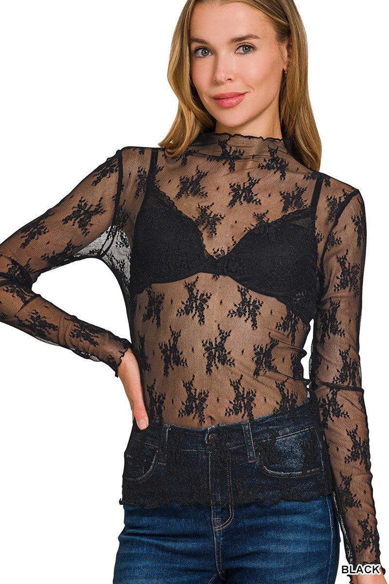 Luxe Layers Lace Mesh Top – Black