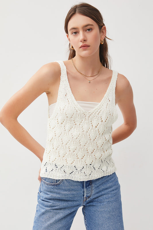 Cream Boho knit sweater tank