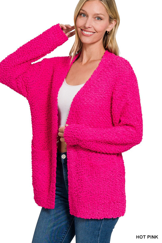 Bright Pink Popcorn Cardigan