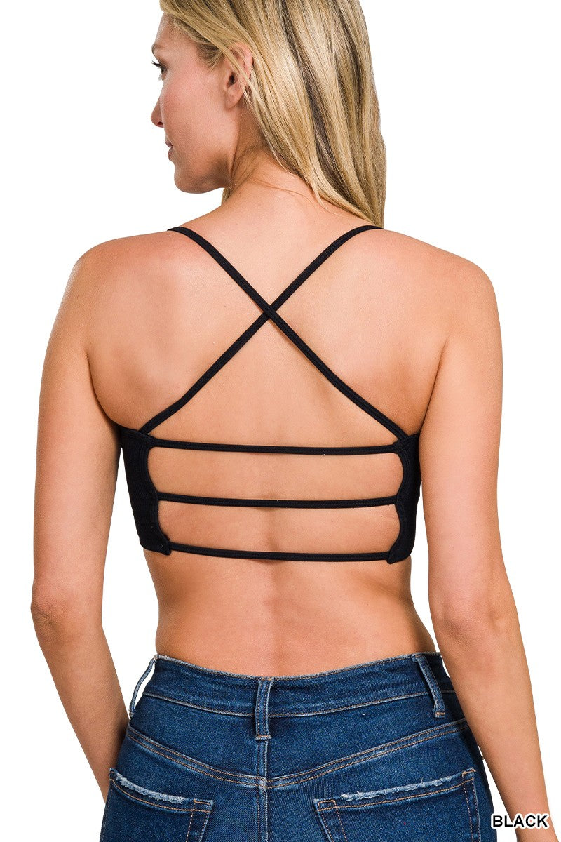 Barely There – Black Seamless Ribbed Cross Back Bralette
