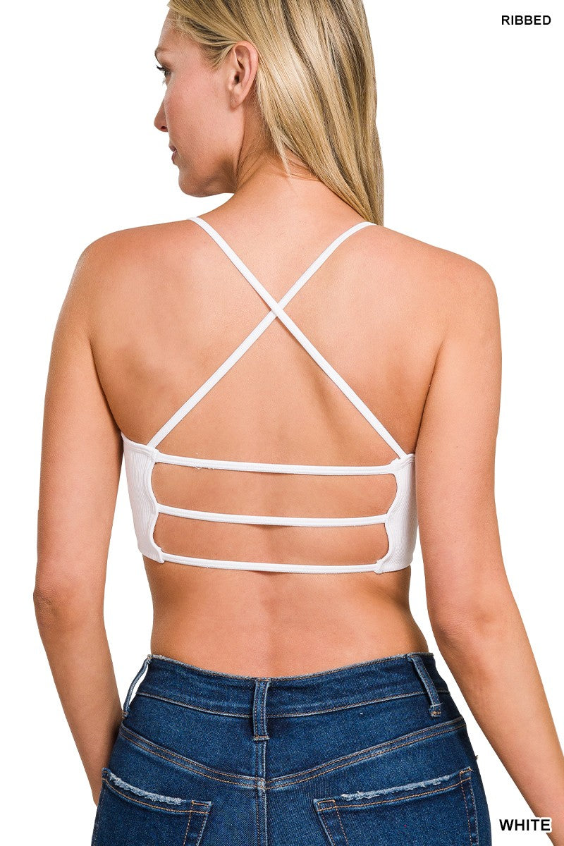 Soft Glow – White Seamless Ribbed Cross Back Bralette