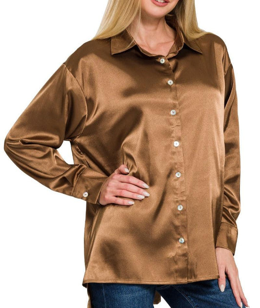 Buttered Bronze long sleeve satin shirt
