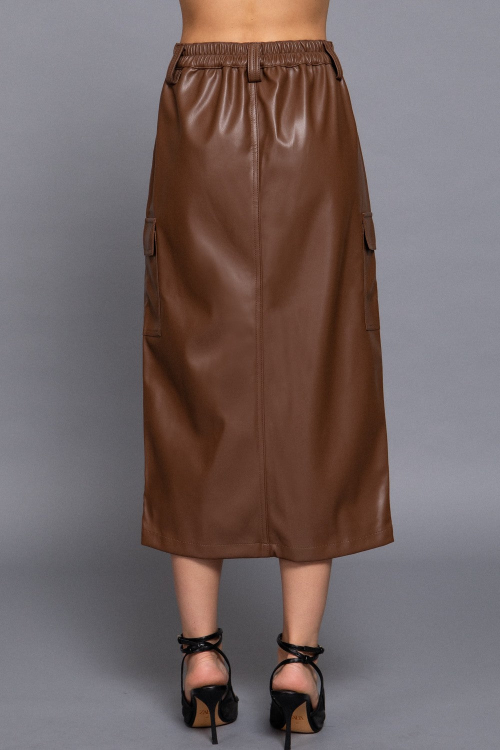 Hazel Brown Faux leather cargo skirt