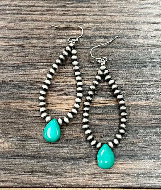 Handmade Navajo Bead, Turquoise Drop Earrings