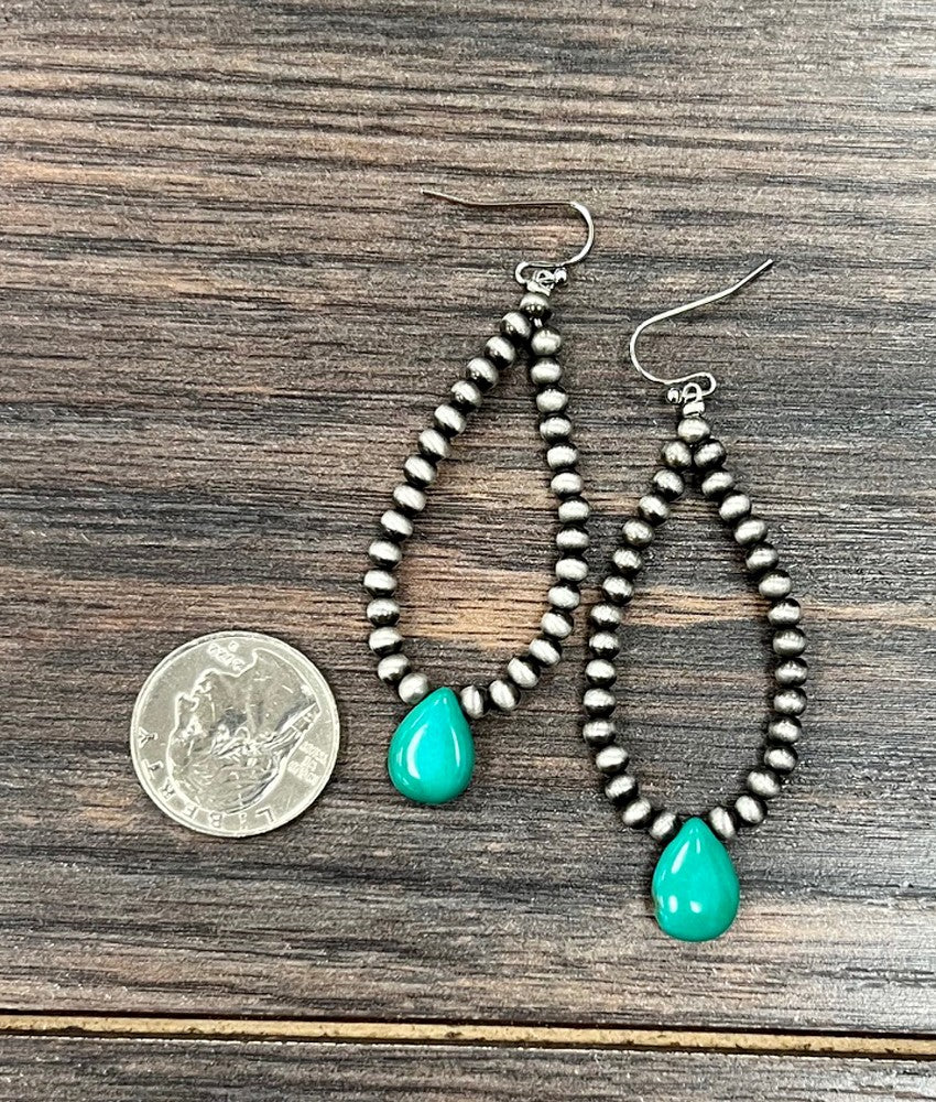 Handmade Navajo Bead, Turquoise Drop Earrings