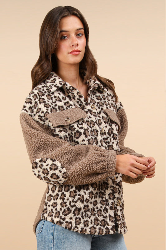 Mocha Leo Fleece shacket