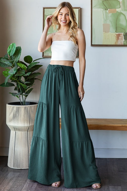 Tiered Flow Wide Leg Pants – Hunter Green