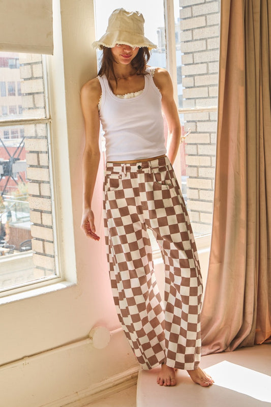 Mocha Grid Barrel Jeans