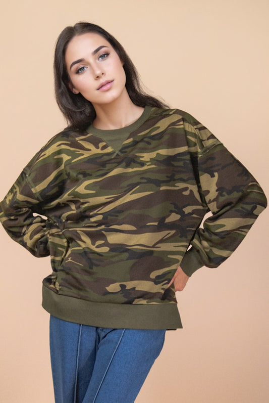Undercover Comfort Camo Knit Top – Oversized & Raw Stitch Detail