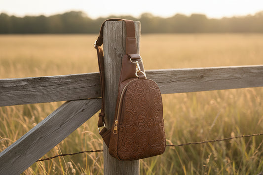 Paisley Tooled Faux Leather Sling Bag – Vintage Boho Crossbody Backpack