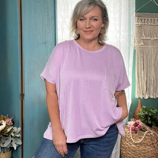 Lovely Lilac ribbed short sleeve top