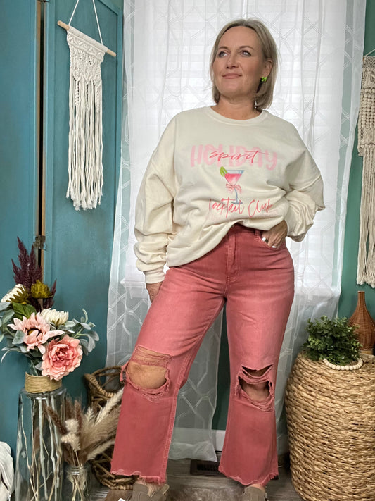 Cabernet distressed knee cropped denim