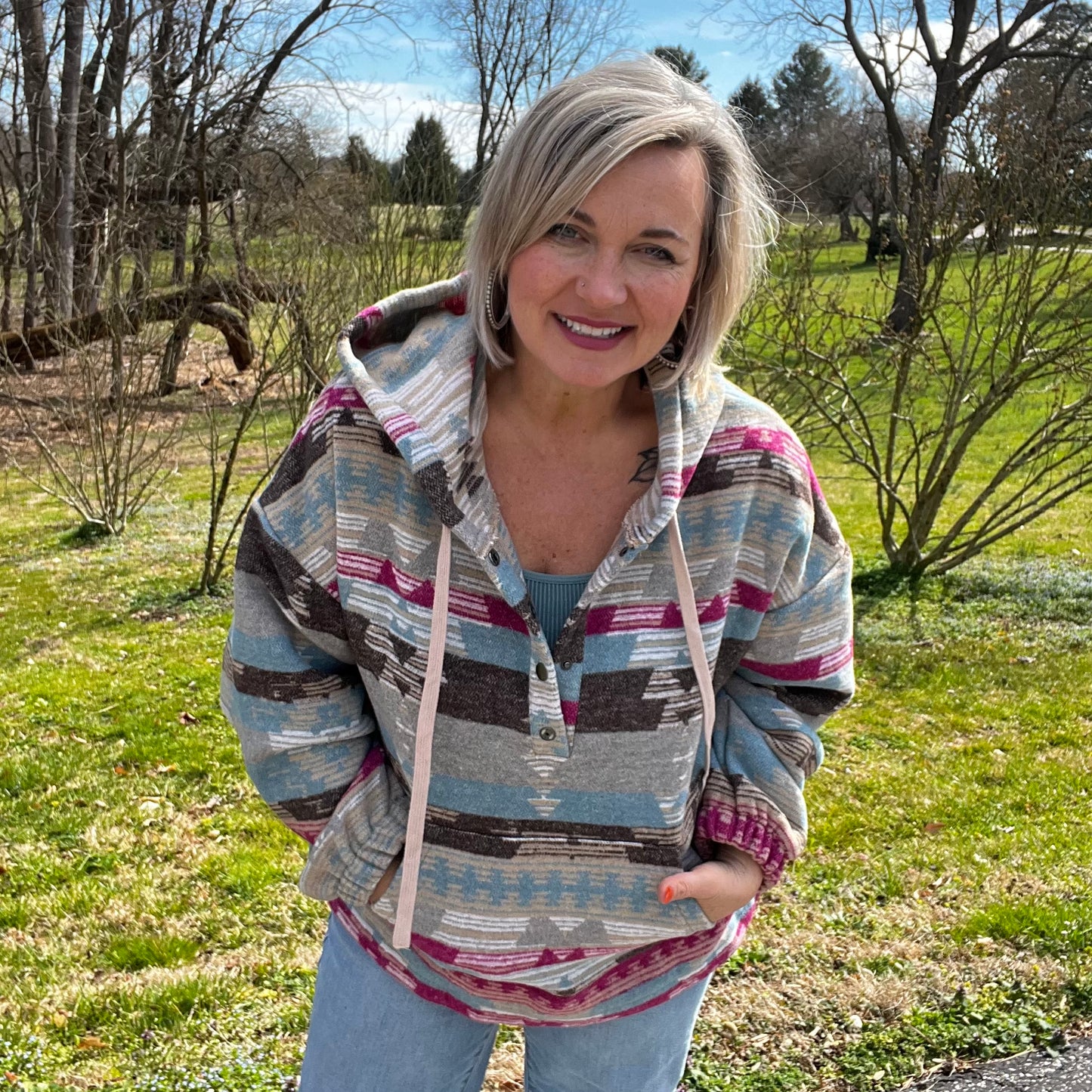 Dusty Blue Aztec pullover