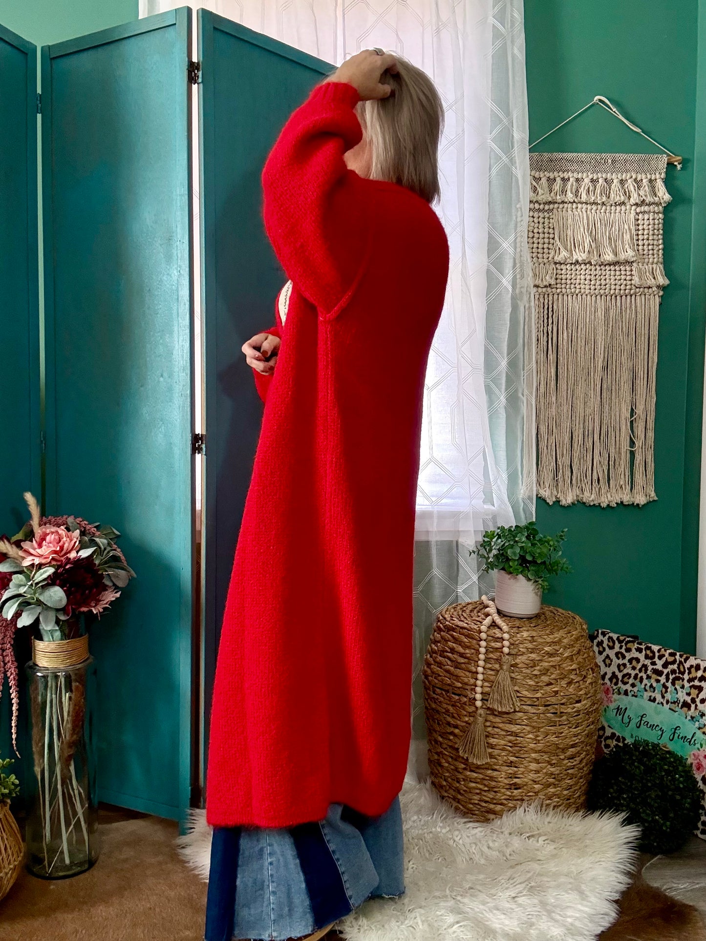 Bold Moves Longline Sweater Coat – Cherry Red (POL)