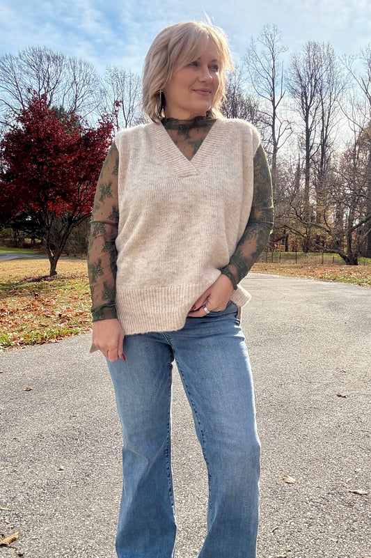 Saddle & Sage Sweater Vest – Heathered Cream | Grandpa Chic Layering Piece