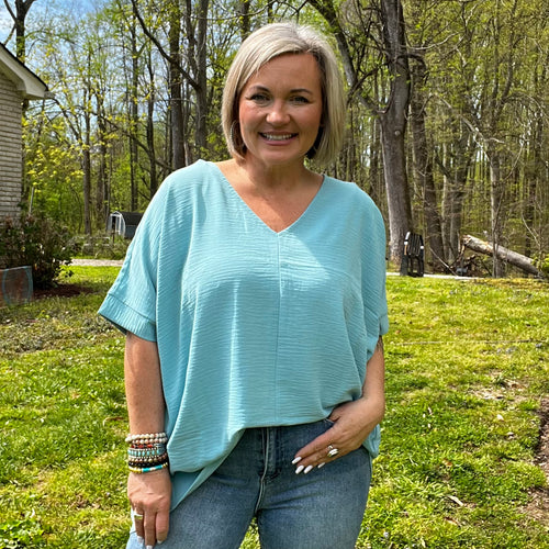 Dusty Teal Airflow V-neck top