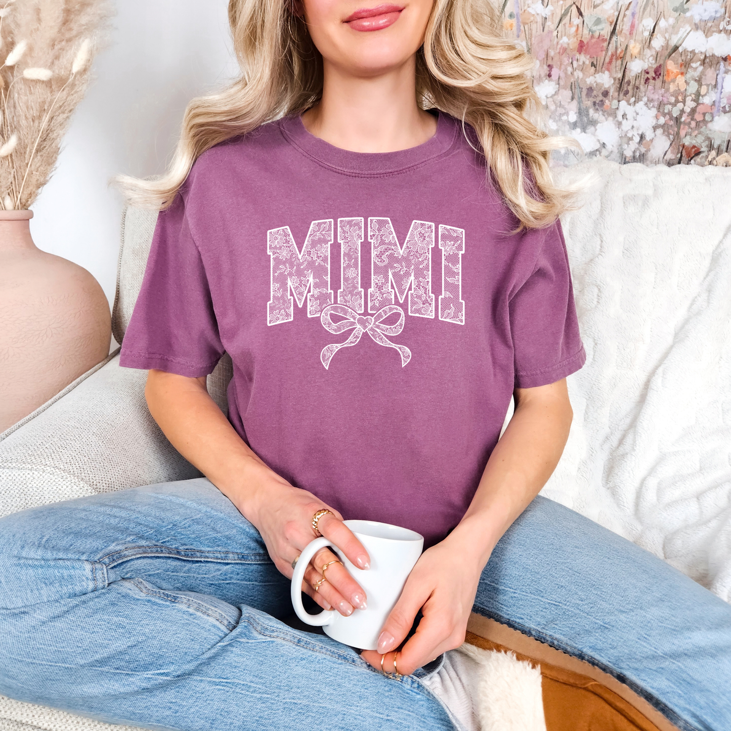 Mama - Auntie - Lace Names Graphic Tee in Berry