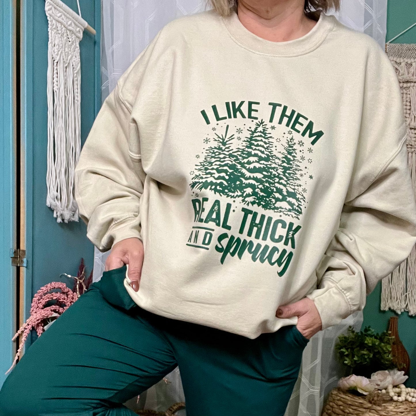 Thick & Sprucy Holiday Sweatshirt – Sand Gildan Unisex Fit