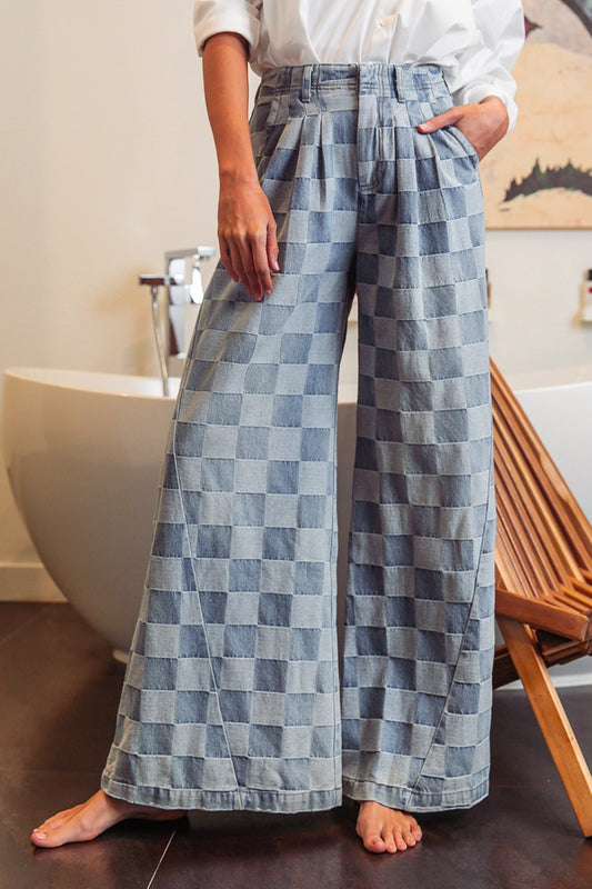 Double Take Wide leg check denim pants