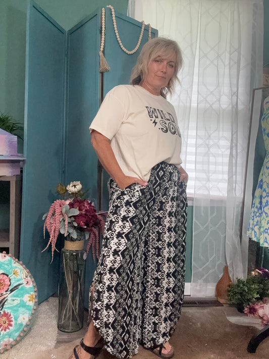 Breezy + Bold Black Geo Gauze Palazzo Pants