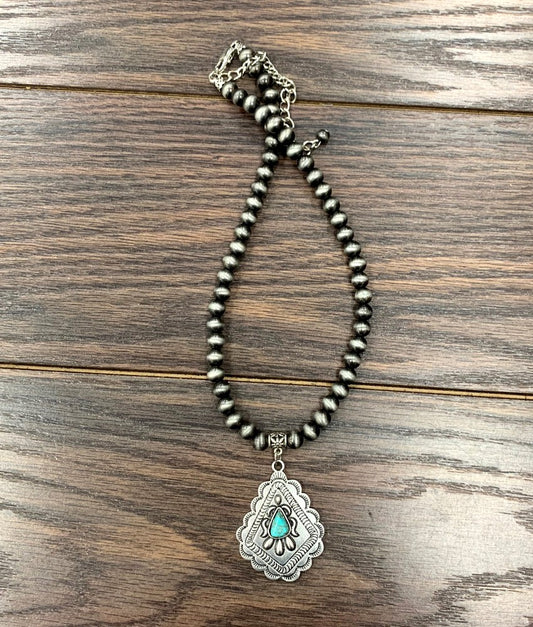 Cowgirl pearl and Concho pendant necklace