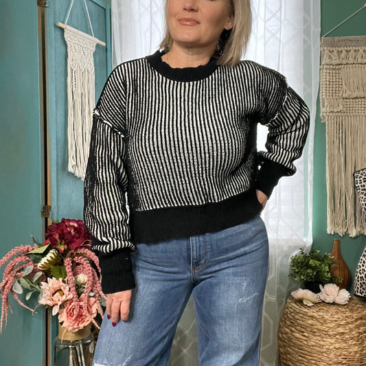 Ebony and Ivory ribbed knit sweater