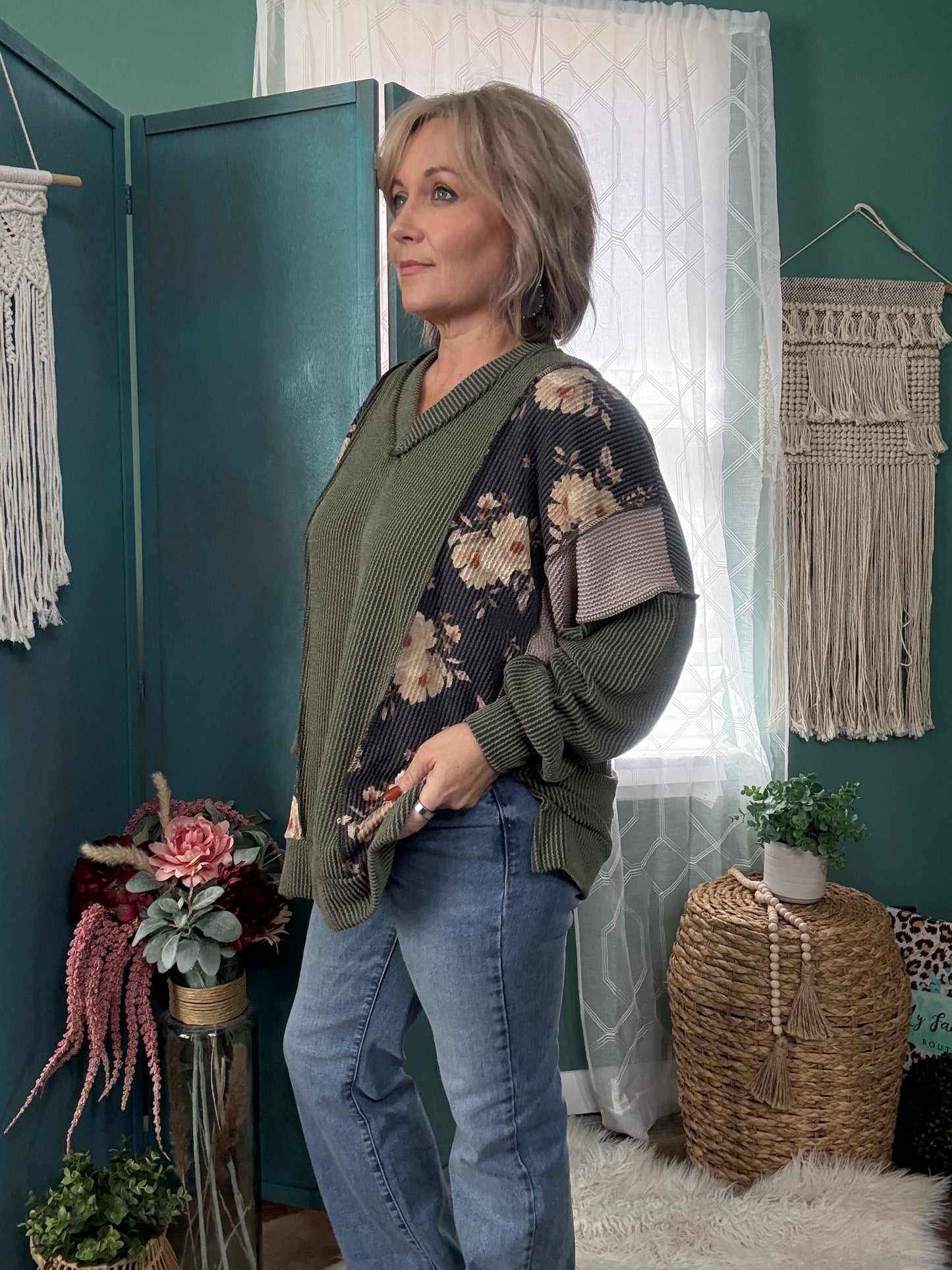 Sage & Stitched | Mixed Media Ribbed Top