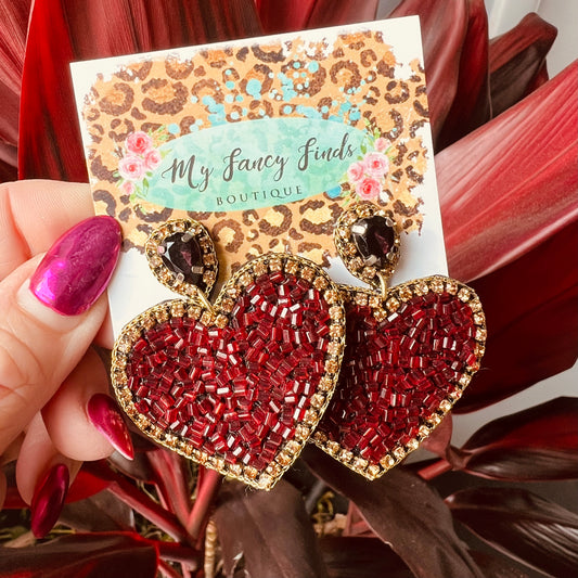 Bleeding Heart Beaded Earrings