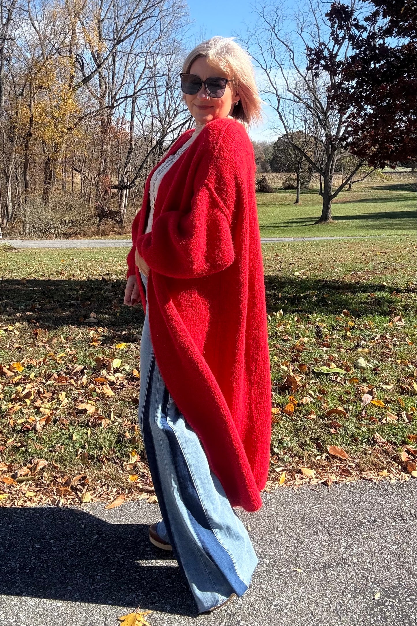 Bold Moves Longline Sweater Coat – Cherry Red (POL)