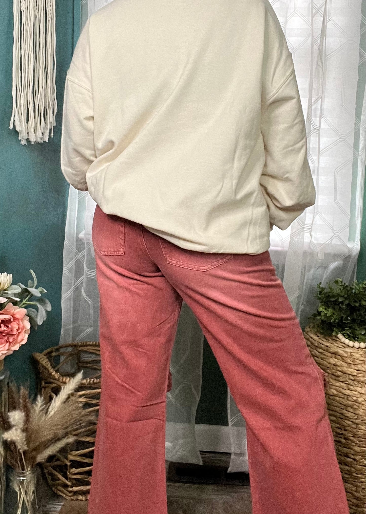 Cabernet distressed knee cropped denim