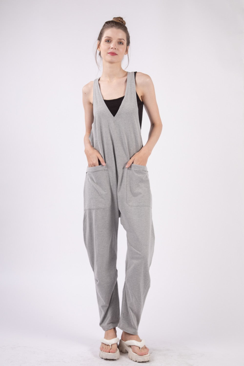 Gray Loose Knit Baggy Jumpsuit
