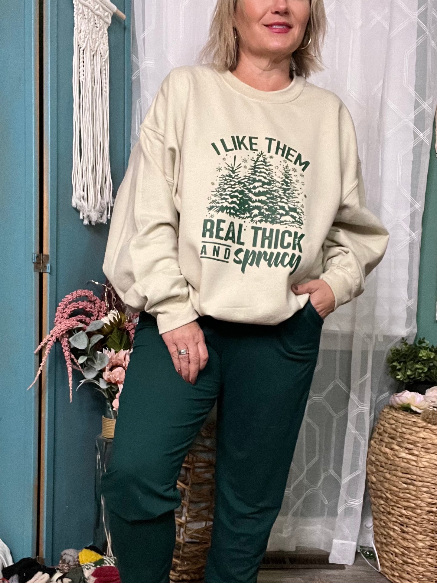 Thick & Sprucy Holiday Sweatshirt – Sand Gildan Unisex Fit
