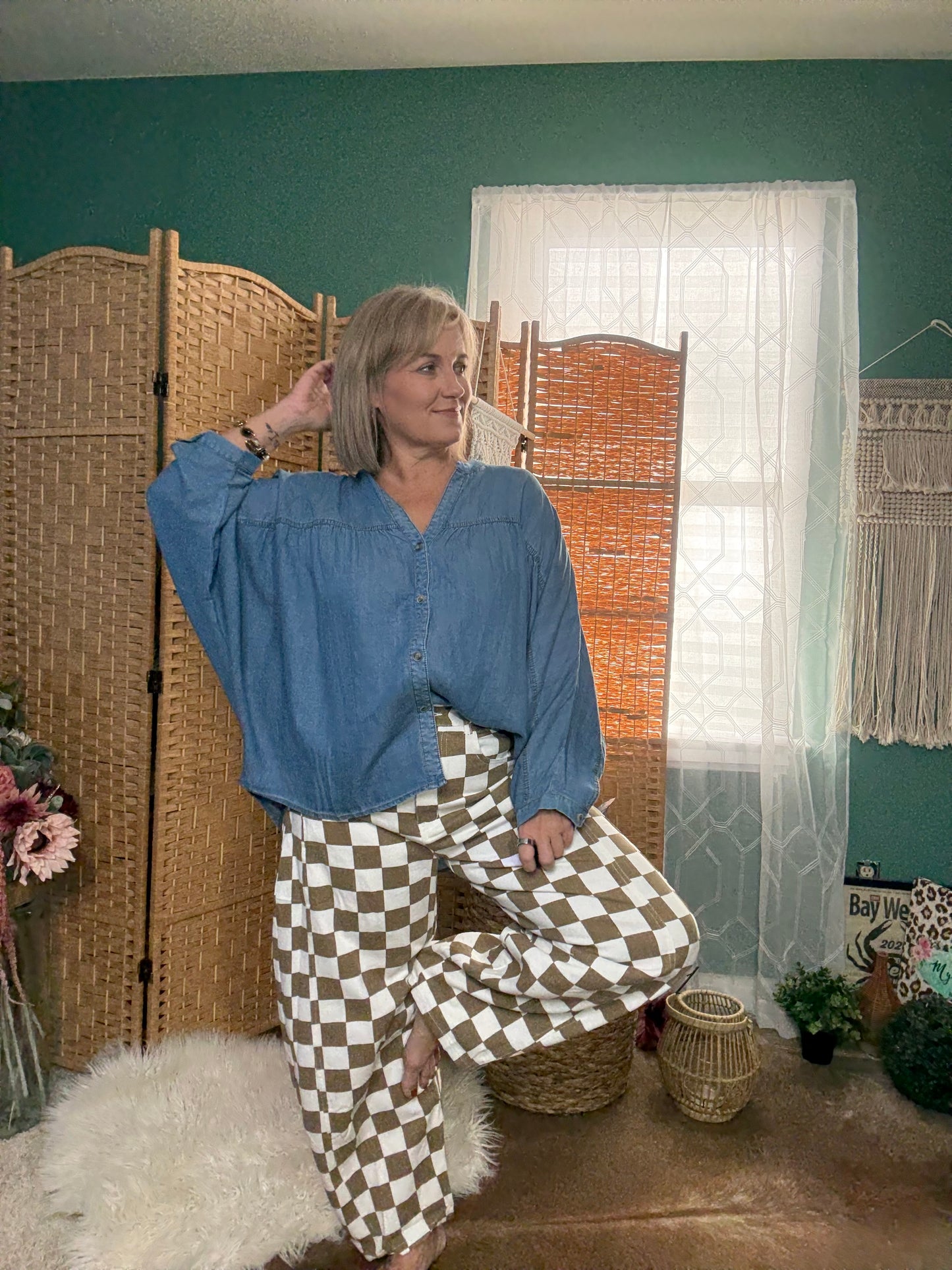 Mocha Grid Barrel Jeans