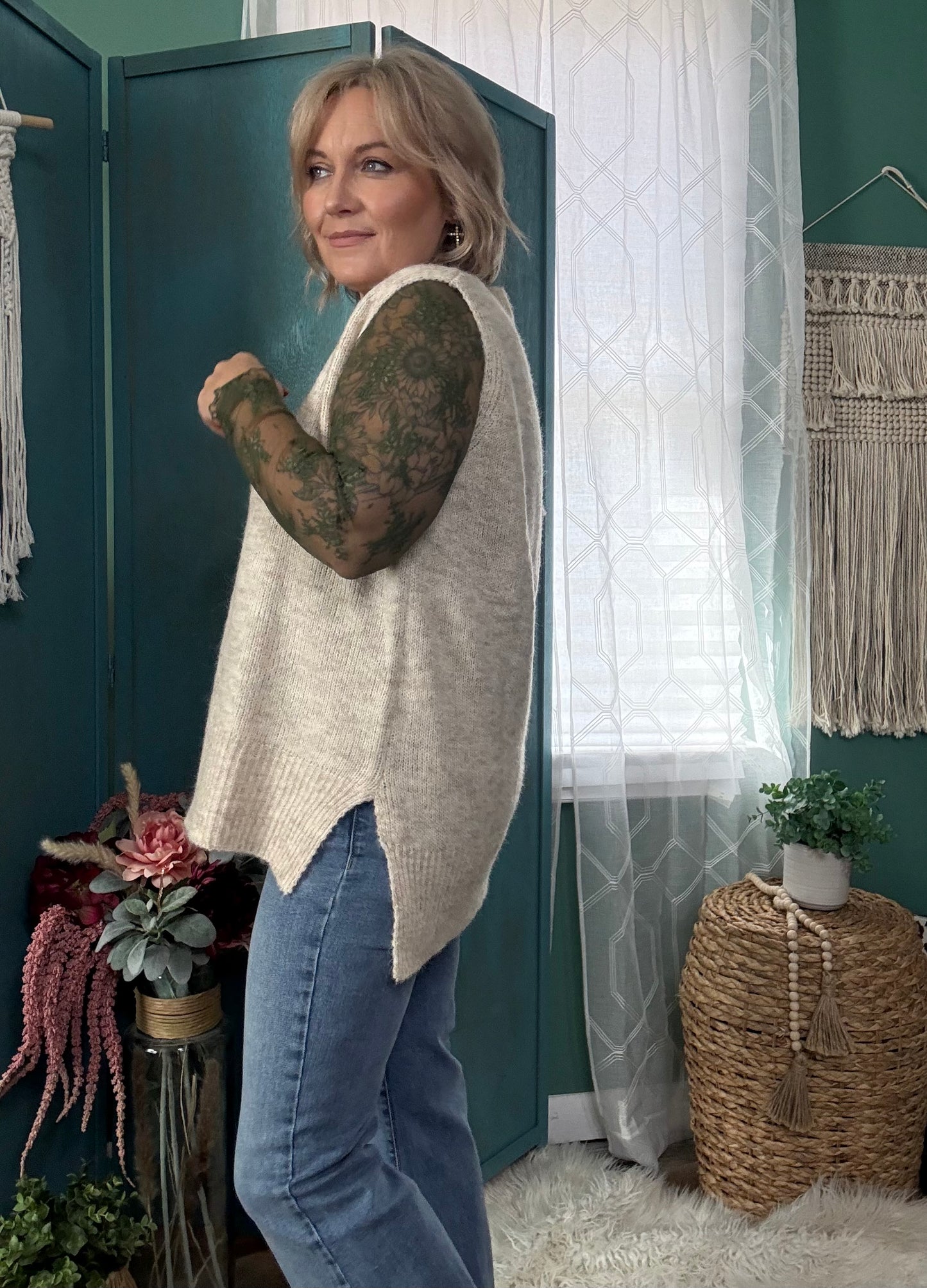 Saddle & Sage Sweater Vest – Heathered Cream | Grandpa Chic Layering Piece