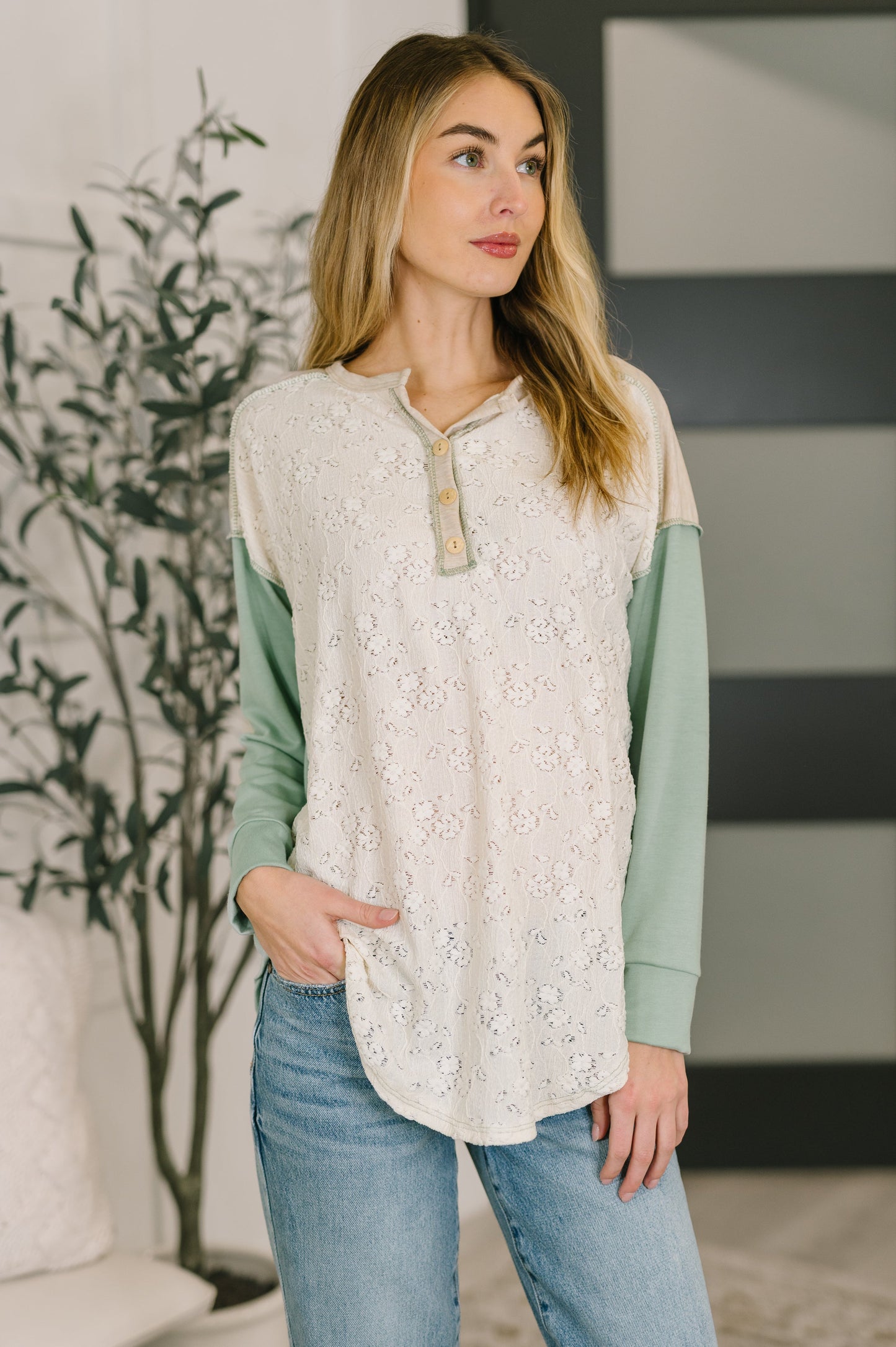 Because I Can Drop Shoulder Henley Top