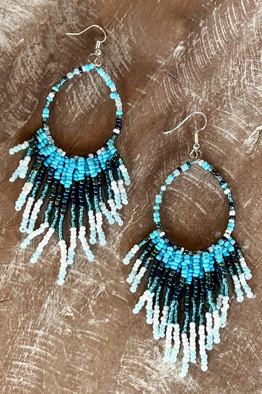 Lucia Turquoise & Navy Beaded Tassel Earrings - Coastal Boho Statement