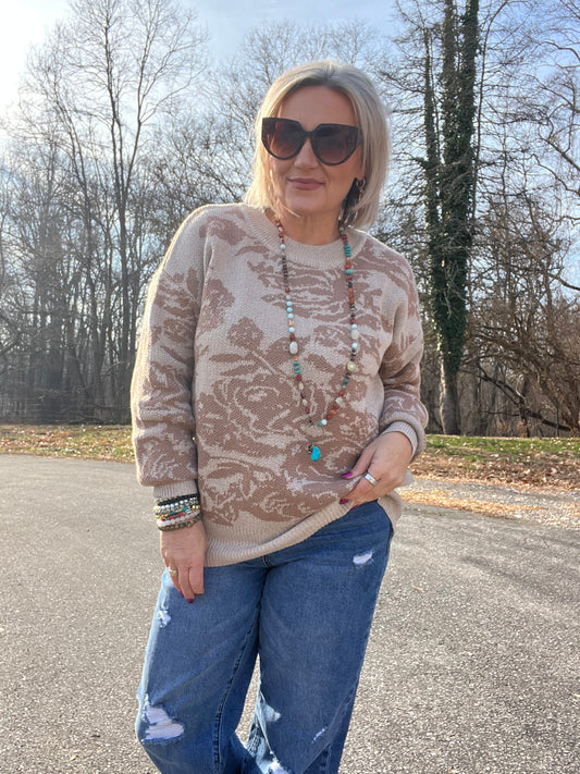 Bring me my roses taupe sweater