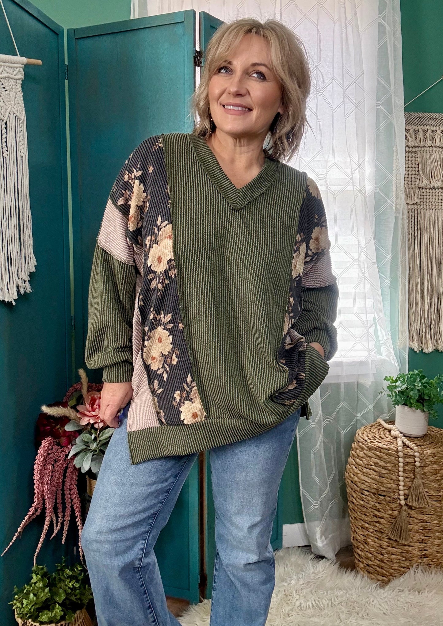 Sage & Stitched | Mixed Media Ribbed Top