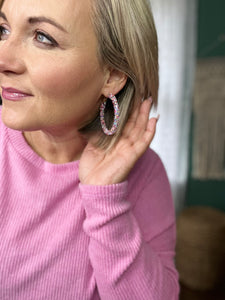 Pink confetti glitter hoop earrings