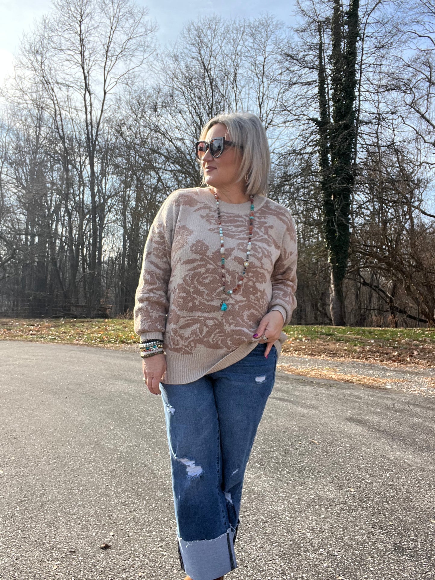 Bring me my roses taupe sweater