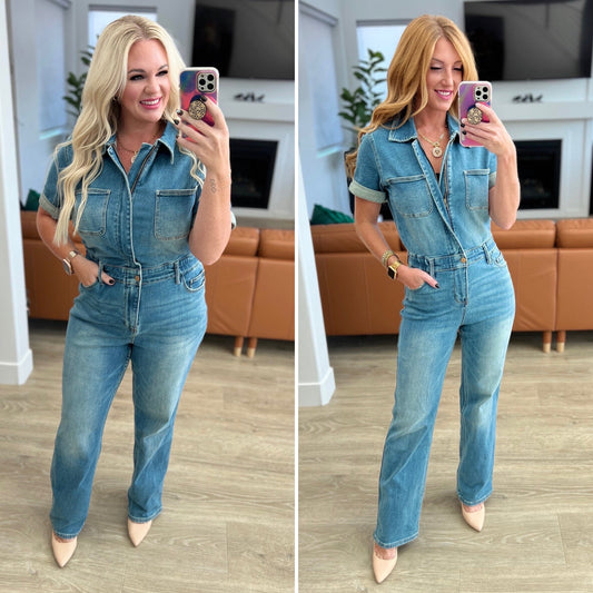 Sylvia Short Sleeve Denim Jumpsuit