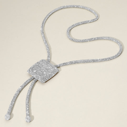 Rhinestone Rodeo Crystal Bolo Tie Necklace