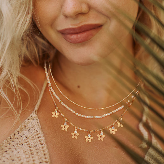 Layered Daisy and faceted bead necklace