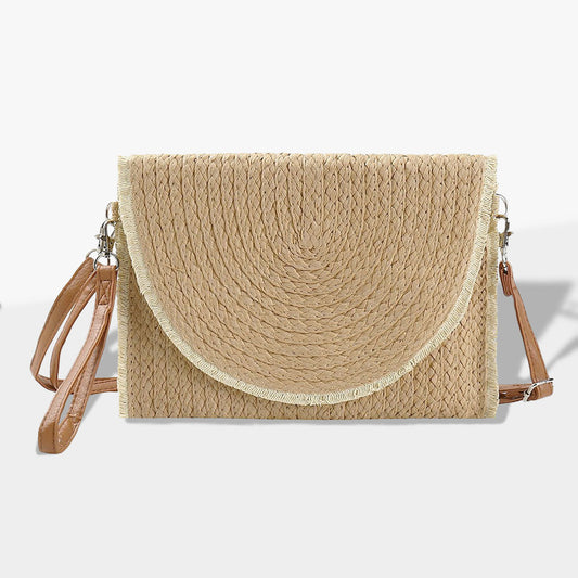 Boho on the Go Two-Tone Straw Crossbody Bag