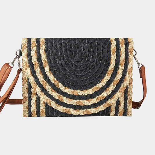 Color Me Chic Black Straw Crossbody Clutch