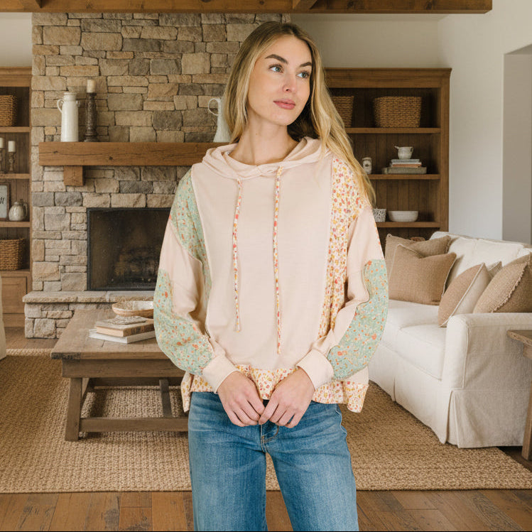 Floral Patchwork Hooded Pullover