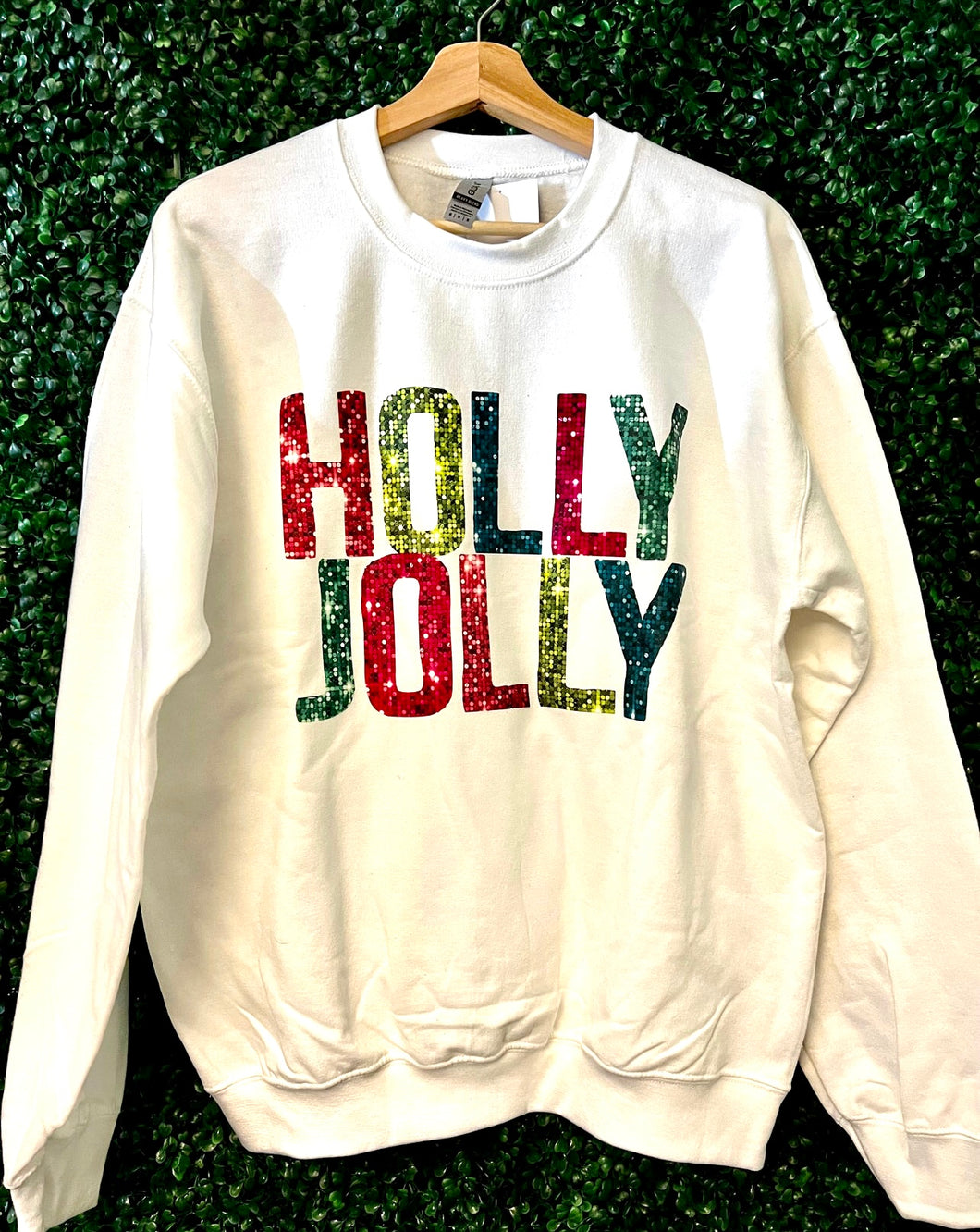Holly Jolly Graphic Crew Sweatshirt White