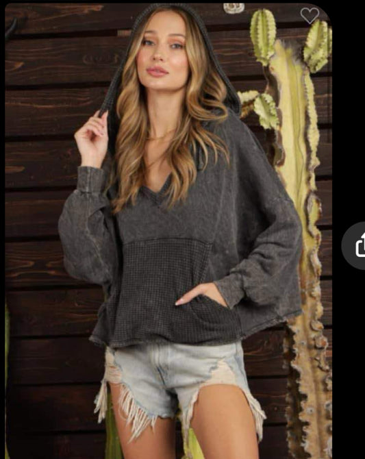 Washed Black hooded pullover