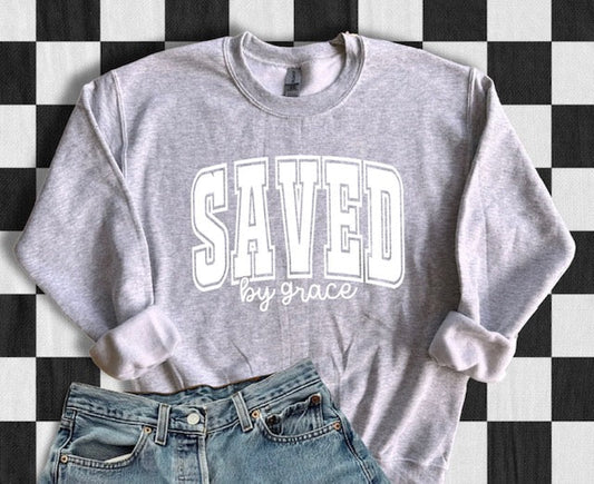 Saved by Grace Comfort Fleece Sweatshirt – Athletic Grey Edition